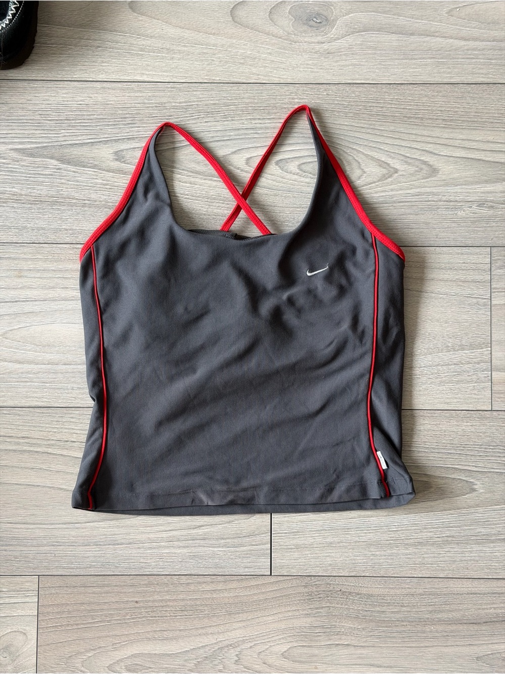 Nike Gray Tank Top with Red Trim and Crossed Straps